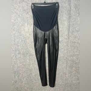 Spanx Woman Size Medium Mama Maternity Black Faux Leather Leggings